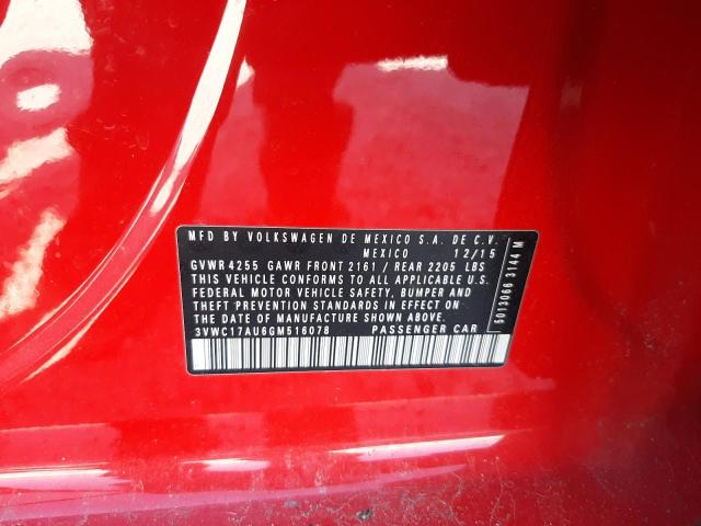 3VWC17AU6GM516078 - 2016 VOLKSWAGEN GOLF SPORT S RED photo 13