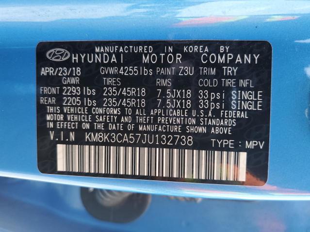 KM8K3CA57JU132738 - 2018 HYUNDAI KONA LIMITED BLUE photo 12