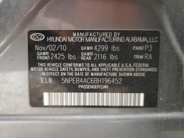 5NPEB4AC6BH196452 - 2011 HYUNDAI SONATA GLS GRAY photo 12