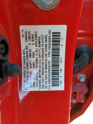 2HGFC2F52GH537797 - 2016 HONDA CIVIC LX RED photo 12