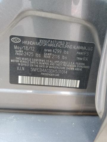 5NPEB4AC0DH531014 - 2013 HYUNDAI SONATA GLS CHARCOAL photo 12