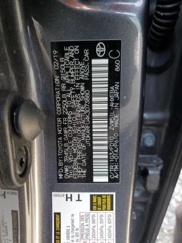 JTDKARFU4K3073880 - 2019 TOYOTA PRIUS GRAY photo 12