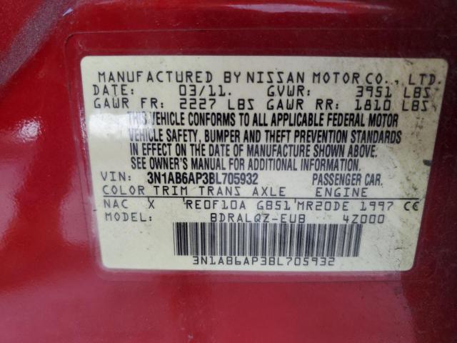 3N1AB6AP3BL705932 - 2011 NISSAN SENTRA 2.0 RED photo 12