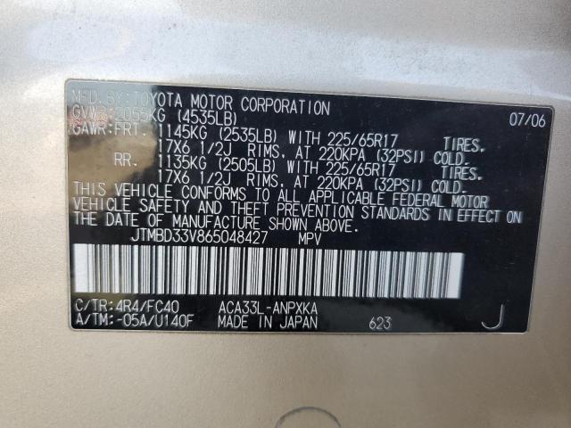 JTMBD33V865048427 - 2006 TOYOTA RAV4 SILVER photo 12