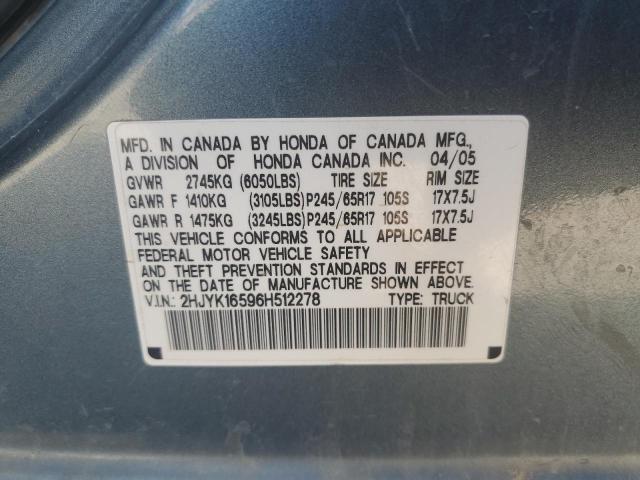 2HJYK16596H512278 - 2006 HONDA RIDGELINE RTL BLUE photo 13