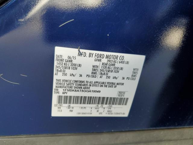 1FM5K8AT5GGA19549 - 2016 FORD EXPLORER POLICE INTERCEPTOR BLUE photo 14