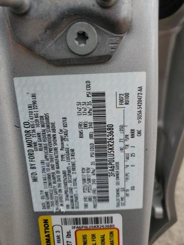 3FA6P0LU5KR263680 - 2019 FORD FUSION SE SILVER photo 12