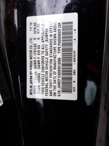 JHMZF1C65BS010086 - 2011 HONDA CR-Z EX BLACK photo 12