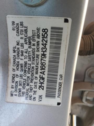 2HGFA16679H342158 - 2009 HONDA CIVIC LX-S ვერცხლისფერი ფოტო 12