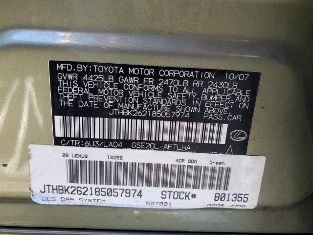 JTHBK262185057974 - 2008 LEXUS IS 250 GREEN photo 13