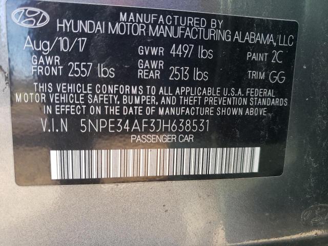 5NPE34AF3JH638531 - 2018 HYUNDAI SONATA SPORT SILVER photo 12