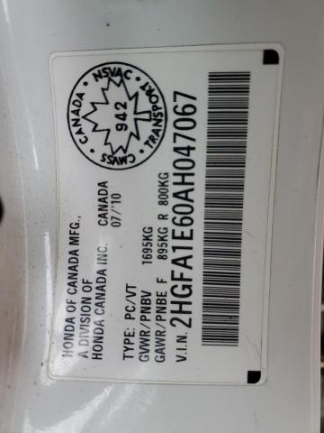 2HGFA1E60AH047067 - 2010 HONDA CIVIC LX-S 白色 照片 12