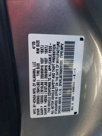 5FNRL38789B051956 - 2009 HONDA ODYSSEY EXL SILVER photo 14