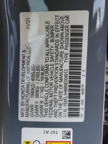 19XFL1H88NE004913 - 2022 HONDA CIVIC SPORT TOURING رمادي صورة 10