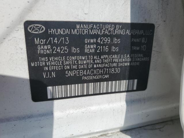 5NPEB4ACXDH711830 - 2013 HYUNDAI SONATA GLS WHITE photo 12