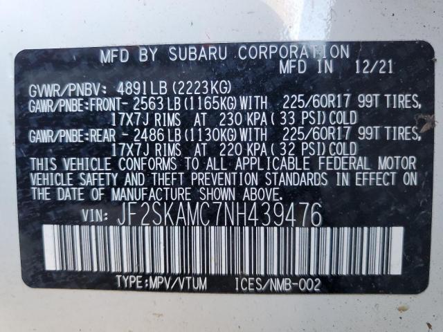 JF2SKAMC7NH439476 - 2022 SUBARU FORESTER WILDERNESS WHITE photo 14