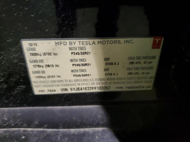 5YJSA1E22FF103257 - 2015 TESLA MODEL S BLACK photo 12