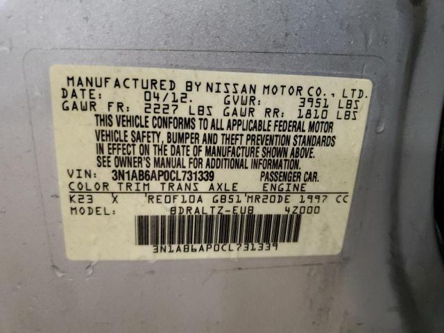 3N1AB6AP0CL731339 - 2012 NISSAN SENTRA 2.0 SILVER photo 13