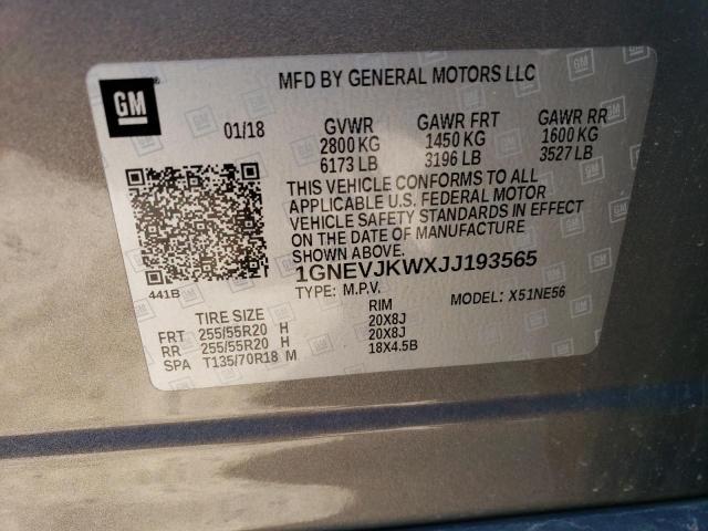 1GNEVJKWXJJ193565 - 2018 CHEVROLET TRAVERSE PREMIER GRAY photo 13