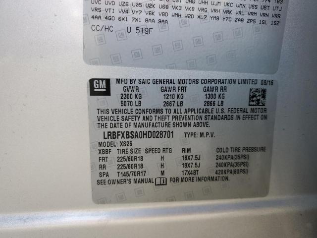 LRBFXBSA0HD028701 - 2017 BUICK ENVISION ESSENCE SILVER photo 13