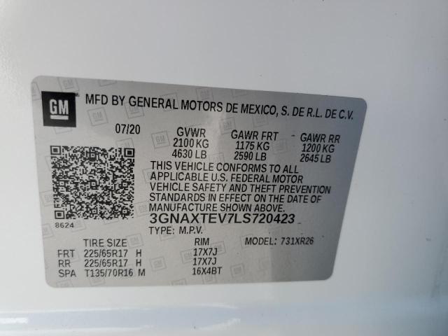 3GNAXTEV7LS720423 - 2020 CHEVROLET EQUINOX LT WHITE photo 14