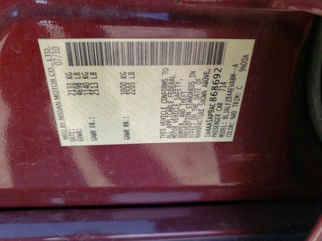 1N4AA5AP9AC868692 - 2010 NISSAN MAXIMA S MAROON photo 12