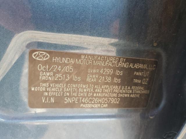 5NPET46C26H057902 - 2006 HYUNDAI SONATA GL BLUE photo 12