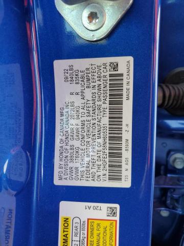 2HGFE2F58NH605351 - 2022 HONDA CIVIC SPORT 蓝色 照片 12