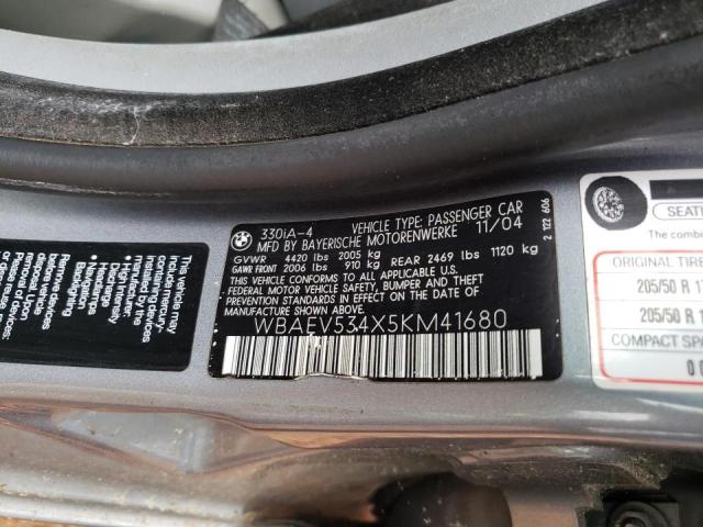 WBAEV534X5KM41680 - 2005 BMW 3 SERIES I 灰色 照片 10