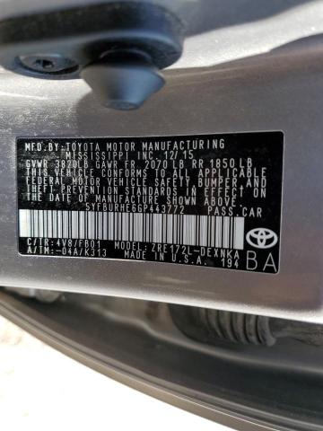 5YFBURHE6GP443772 - 2016 TOYOTA COROLLA L SILVER photo 12