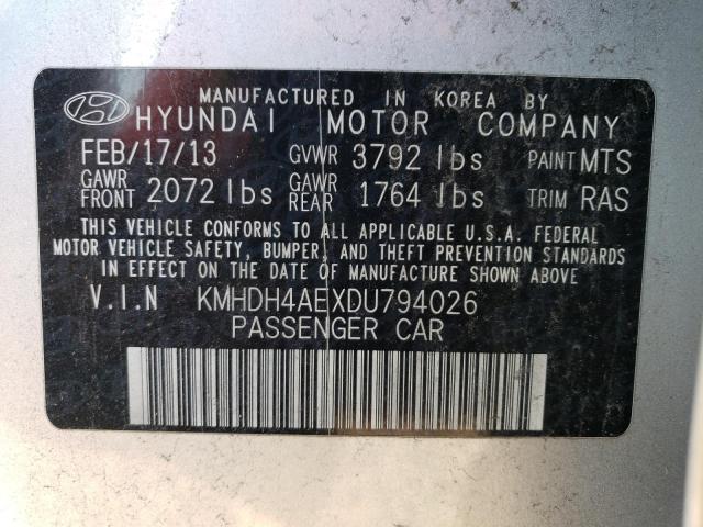 KMHDH4AEXDU794026 - 2013 HYUNDAI ELANTRA GLS SILVER photo 12