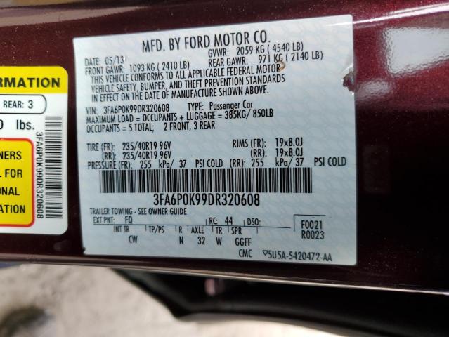 3FA6P0K99DR320608 - 2013 FORD FUSION TITANIUM MAROON photo 12