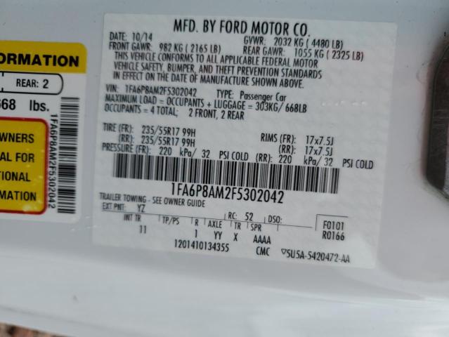 1FA6P8AM2F5302042 - 2015 FORD MUSTANG WHITE photo 12