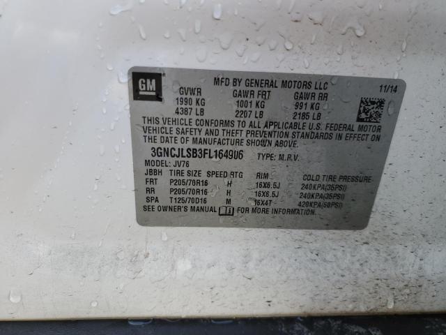 3GNCJLSB3FL164906 - 2015 CHEVROLET TRAX 1LT WHITE photo 13