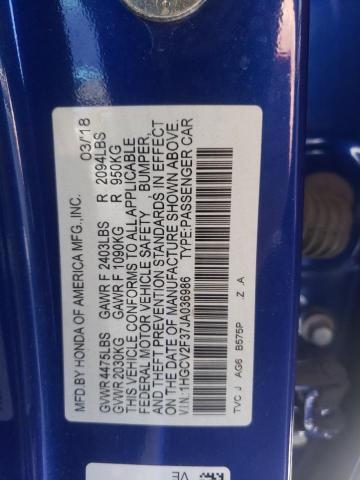 1HGCV2F37JA036986 - 2018 HONDA ACCORD SPORT BLUE photo 12