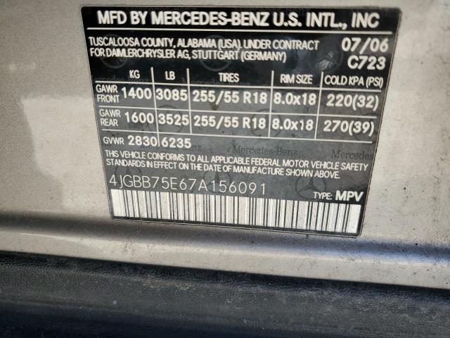 4JGBB75E67A156091 - 2007 MERCEDES-BENZ ML 500 SILVER photo 12