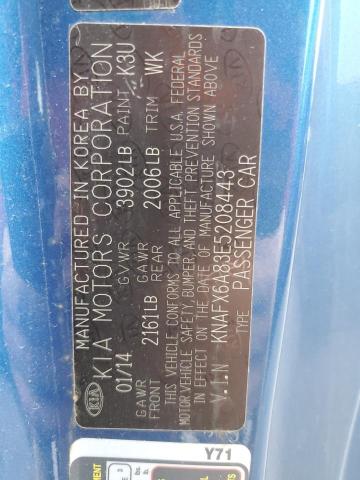 KNAFX6A83E5208443 - 2014 KIA FORTE EX BLUE photo 12