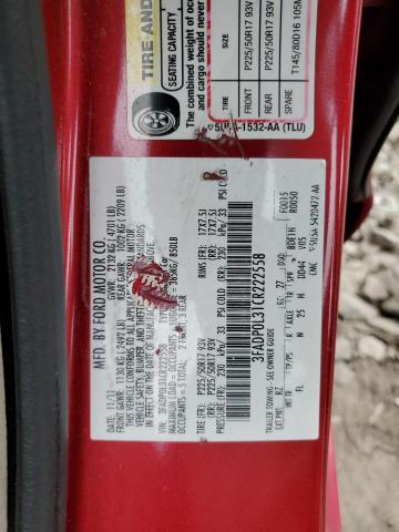 3FADP0L31CR222558 - 2012 FORD FUSION HYBRID RED photo 12