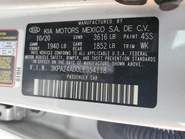 3KPA24AD0LE354118 - 2020 KIA RIO LX SILVER photo 13