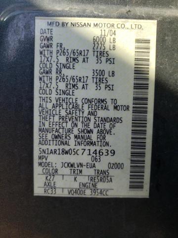 5N1AR18W05C714639 - 2005 NISSAN PATHFINDER LE 灰色 照片 13