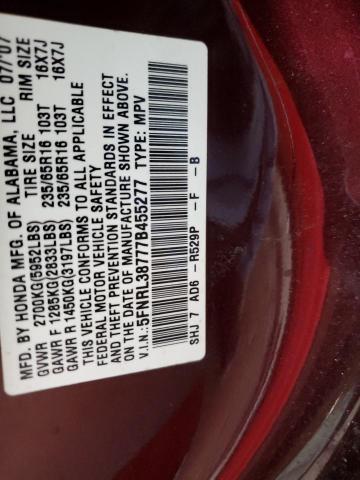 5FNRL38777B455277 - 2007 HONDA ODYSSEY EXL MAROON photo 13