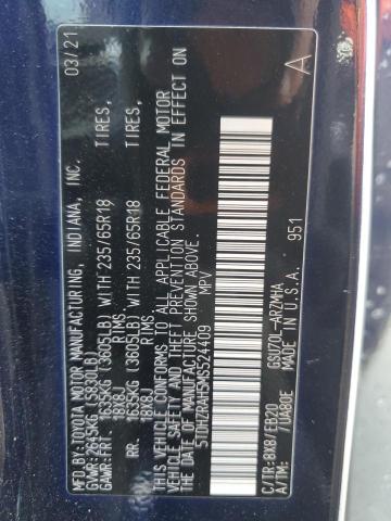 5TDHZRAH5MS524409 - 2021 TOYOTA HIGHLANDER XLE BLUE photo 14