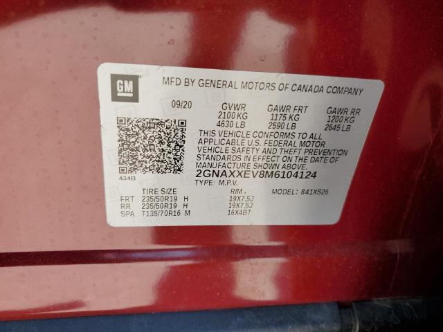 2GNAXXEV8M6104124 - 2021 CHEVROLET EQUINOX PREMIER RED photo 12