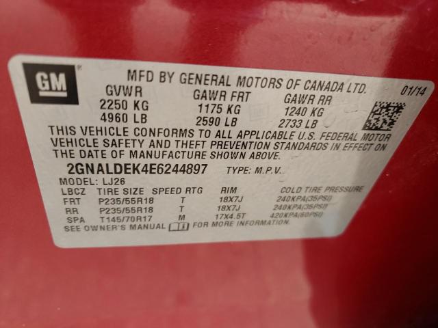 2GNALDEK4E6244897 - 2014 CHEVROLET EQUINOX LTZ RED photo 13