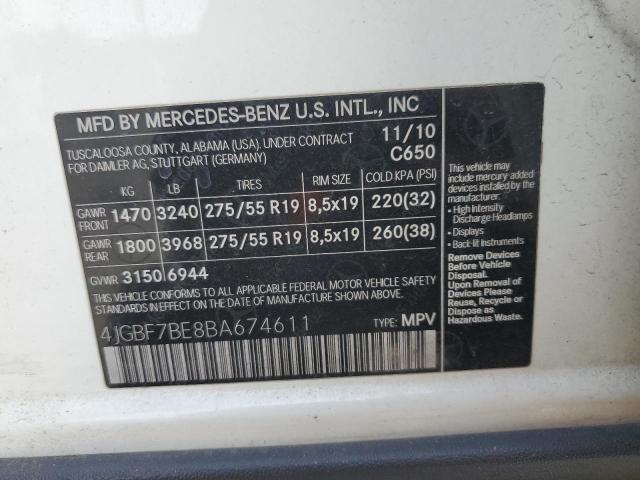 4JGBF7BE8BA674611 - 2011 MERCEDES-BENZ GL 450 4MATIC WHITE photo 13