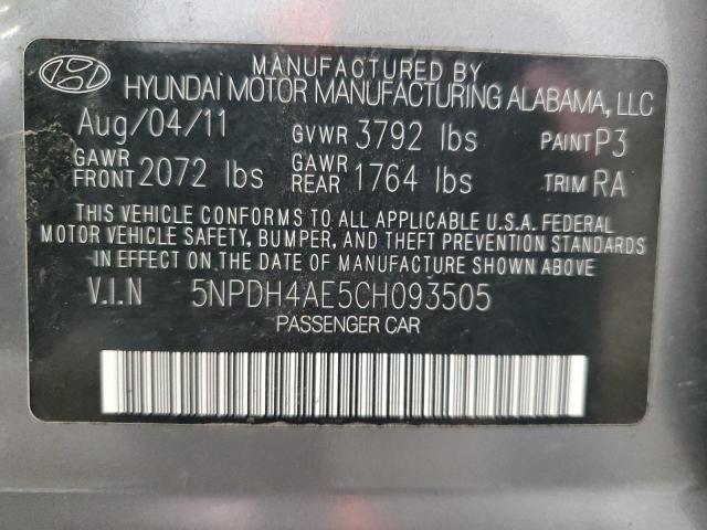 5NPDH4AE5CH093505 - 2012 HYUNDAI ELANTRA GLS GRAY photo 13