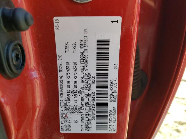 5TFUM5F15FX061931 - 2015 TOYOTA TUNDRA DOUBLE CAB SR/SR5 RED photo 12