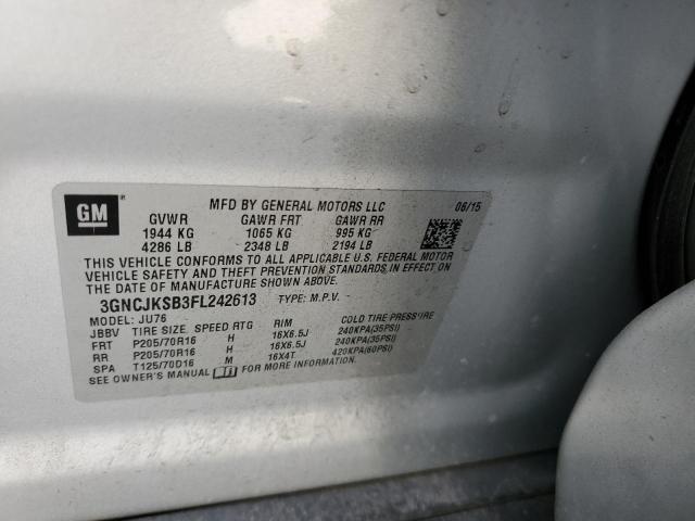 3GNCJKSB3FL242613 - 2015 CHEVROLET TRAX LS SILVER photo 13