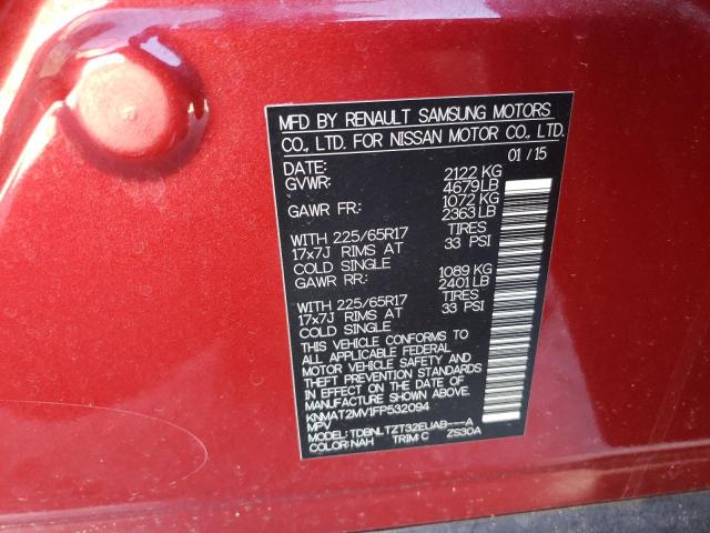 KNMAT2MV1FP532094 - 2015 NISSAN ROGUE S RED photo 13