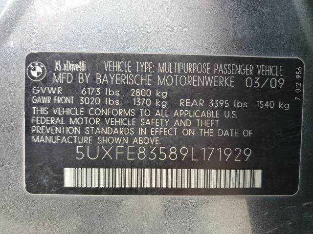 5UXFE83589L171929 - 2009 BMW X5 XDRIVE48I GRAY photo 13